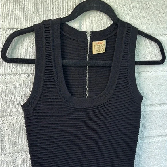 Torn by Ronny Kobo Knitwear Scuba Ribbed Black Bodycon Dress sz S - Picture 3 of 6